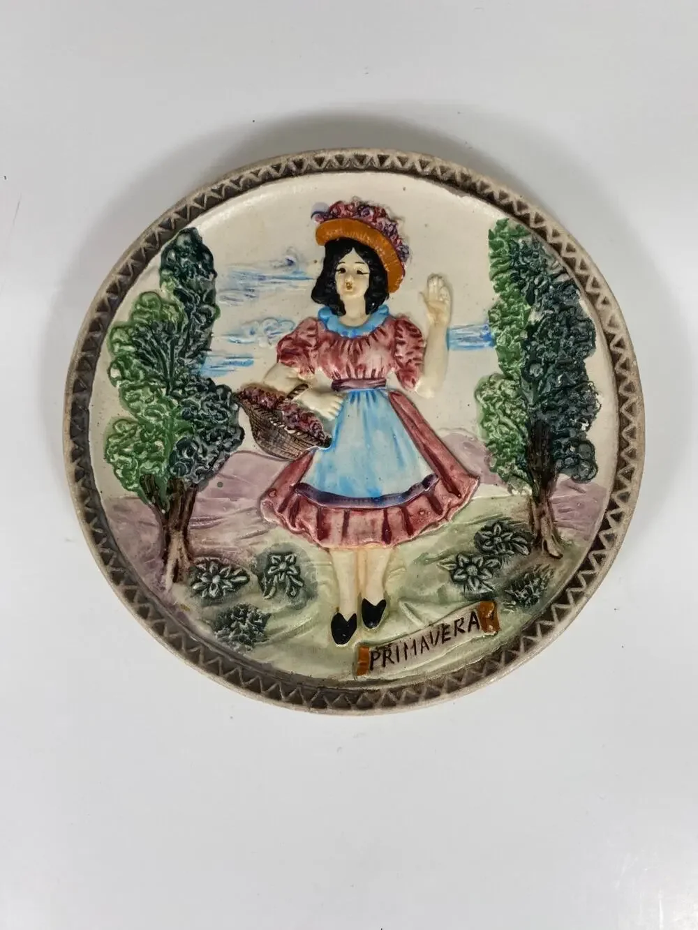 Vintage 1970's Italian Falco Decorative Ceramic PRIMAVERA Wall Hanging Plate 3D